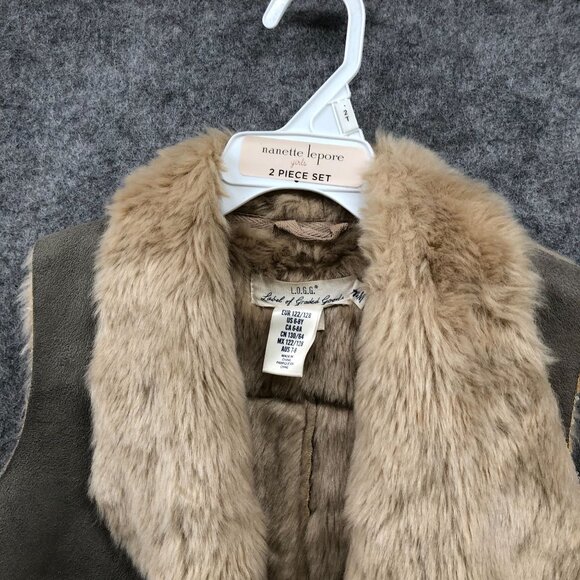 H&M Kids Girls Size 6-8 Faux Suede Vest Faux Fur Open Front Gray Taupe Boho Chic - Picture 3 of 7